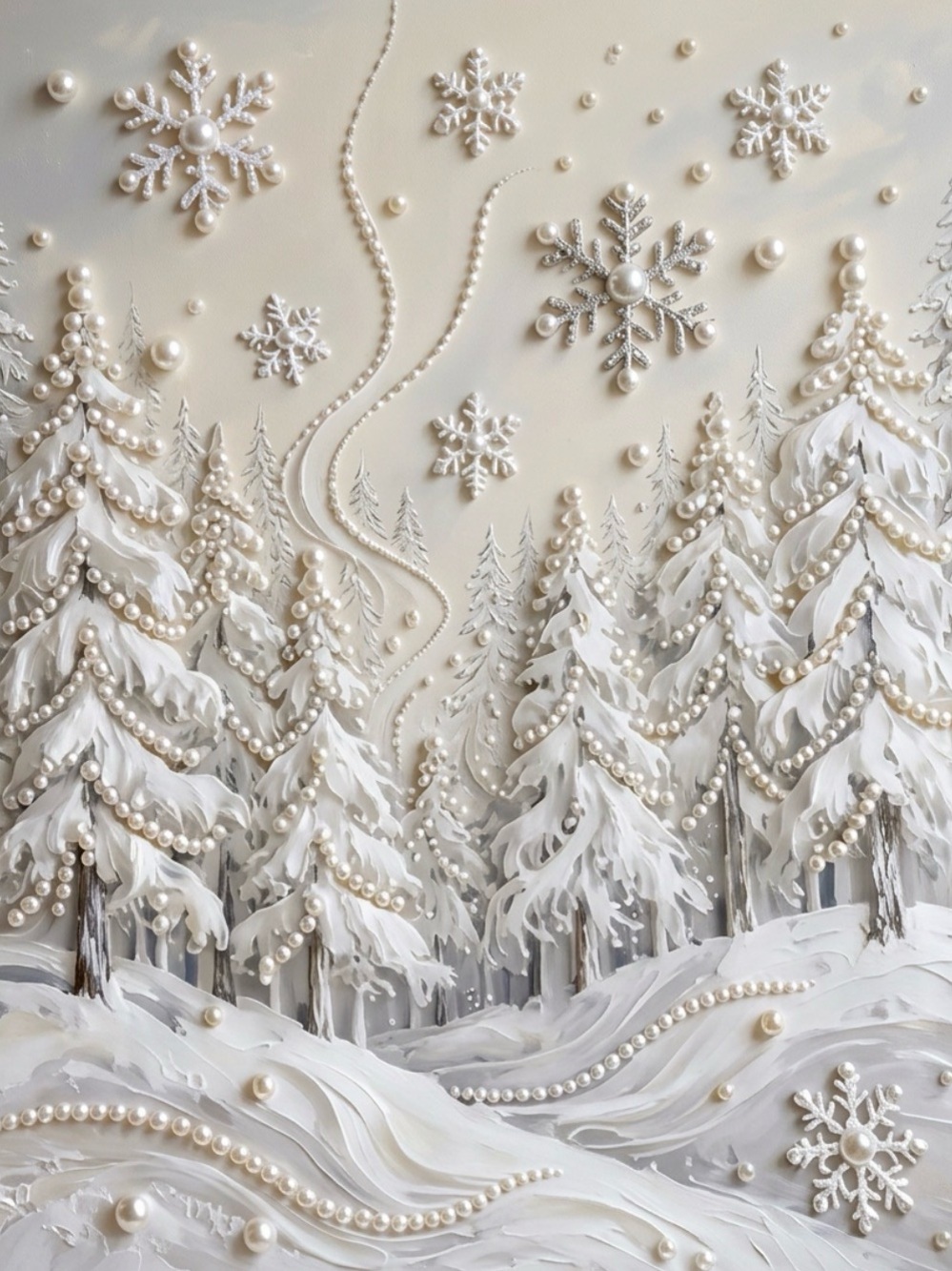 (184P) DIY Pearl Diamond Painting Kit Snowflake Wall Art Canvas Winter Scene